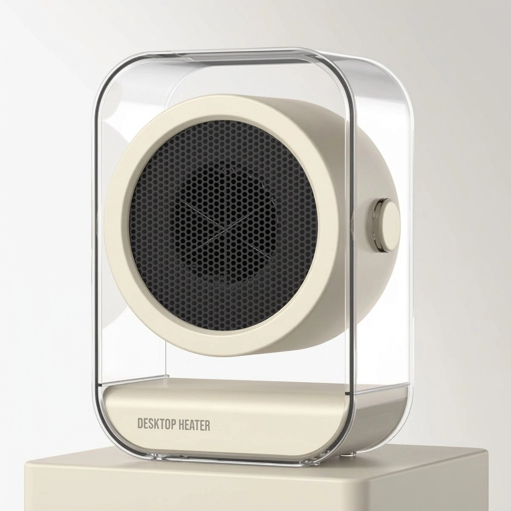 desktop-electric-heater-lks510-main بخاری برقی مدل LKS510 کرم رنگ با فریم شیشه ای شفاف و توری مشکی مای گجت