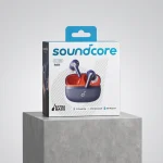 هدفون بلوتوثی انکر مدل SoundCore R80i سرمه‌ای و نارنجی با جعبه محصول مای گجت