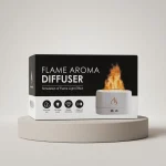 دستگاه بخور و رایحه‌پخش‌کن طرح شعله Flame Aroma Diffuser بسته‌بندی و دستگاه سفید مای گجت